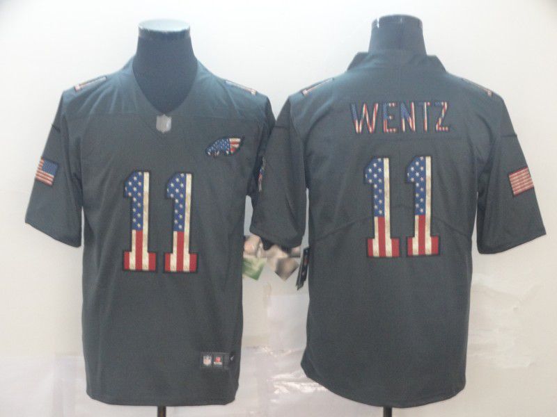 Men Philadelphia Eagles #11 Wentz Carbon Black Retro USA flag Nike NFL Jerseys->new york giants->NFL Jersey